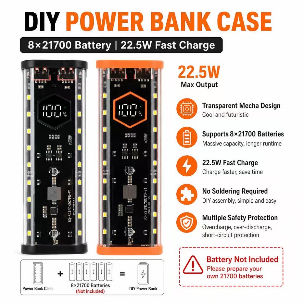 8*21700 Battery Case 22.5W Fas - огляд і ціна Diy Electronics Hobby